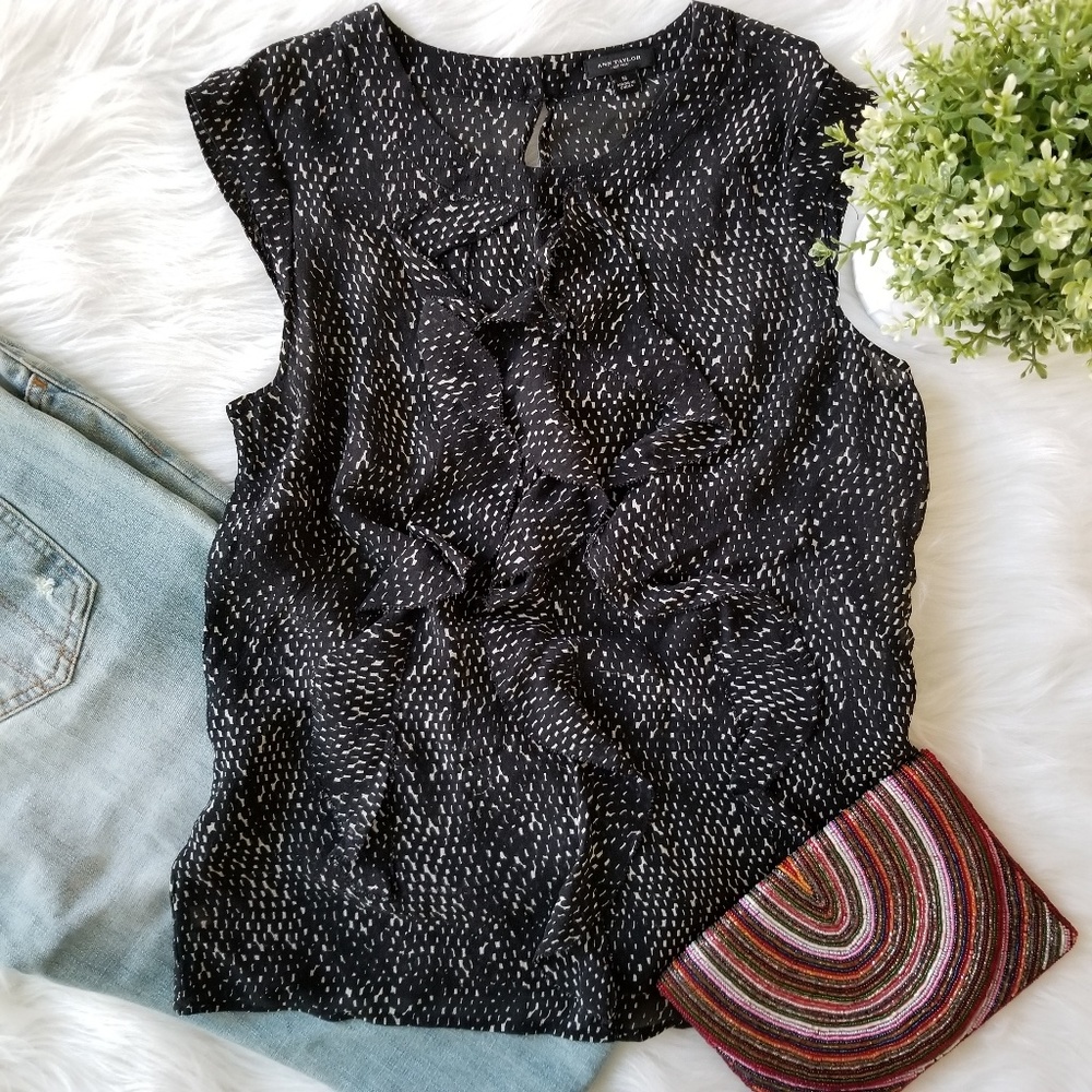 Ann Taylor Ruffle Front Top, Semi Sheer S